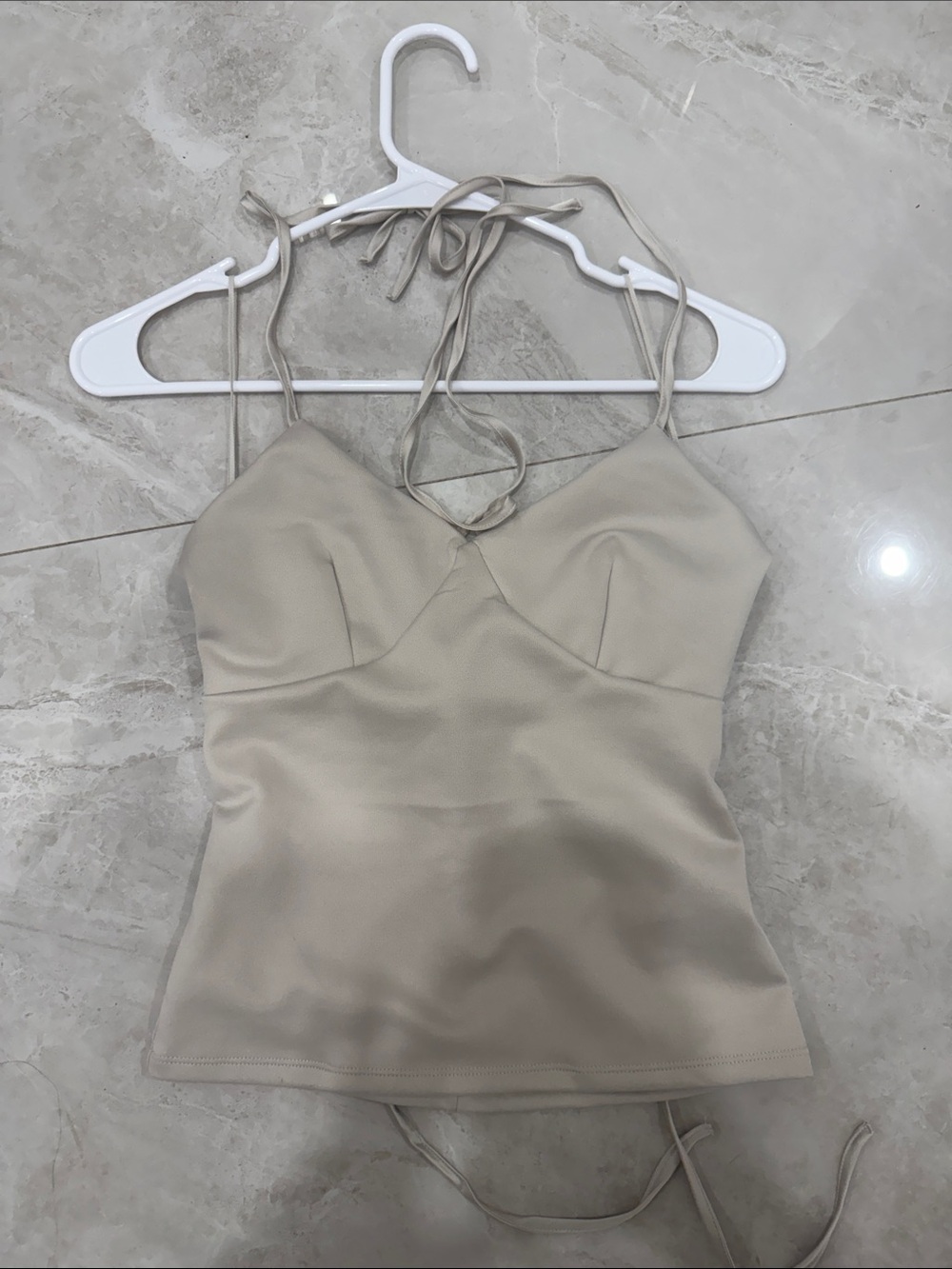 Express Beige Satin Cami with Tie Straps